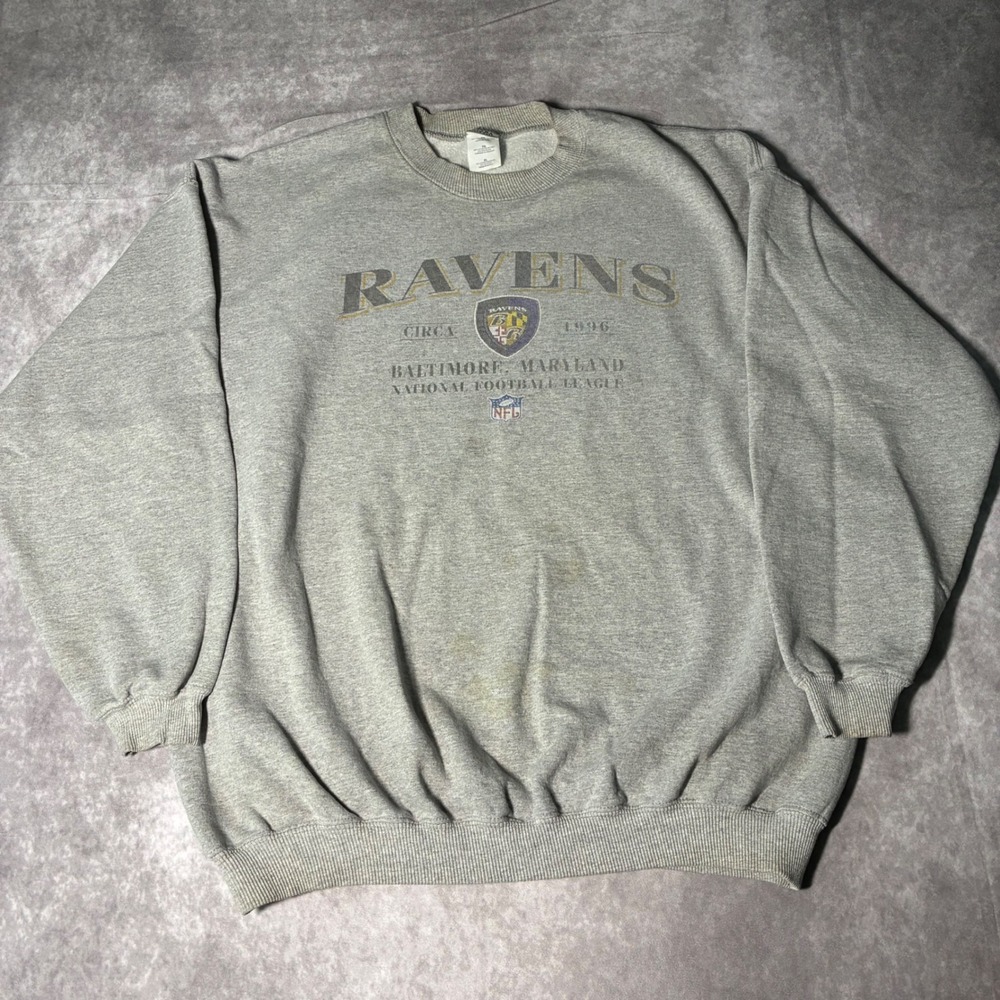 Vintage 1996 Baltimore Ravens NFL Gildan Sweatshirt Gray Mens XL Heavyweight